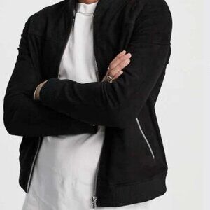 Barneys Originals Men's Black Suede Bomber Jacket - Size L